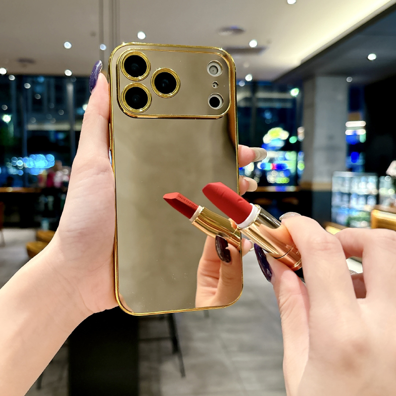 Luxury Skincare Products - เคสโทรศัพท์กันกระแทกสีพื้นหรูหรา พร้อมกระจกแต่งหน้า สำหรับ iPhone 17 Pro